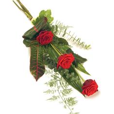 3 Red Roses in a Tied Sheaf